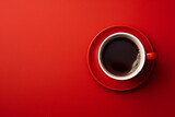 red cup of coffee, top down view