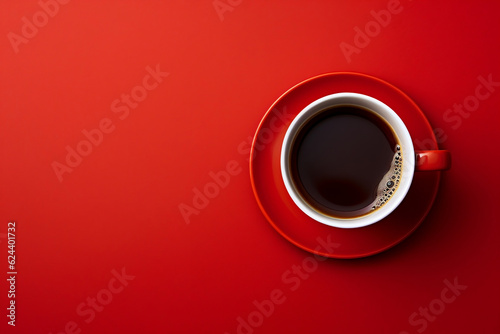 Fotografia, Obraz red cup of coffee, top down view