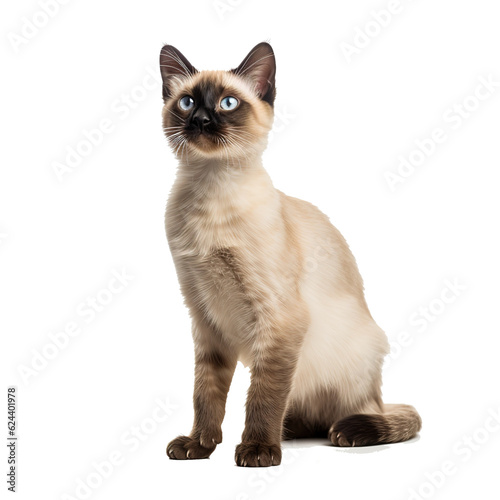 Studio portrait of siamese cat a white isolated backdrop