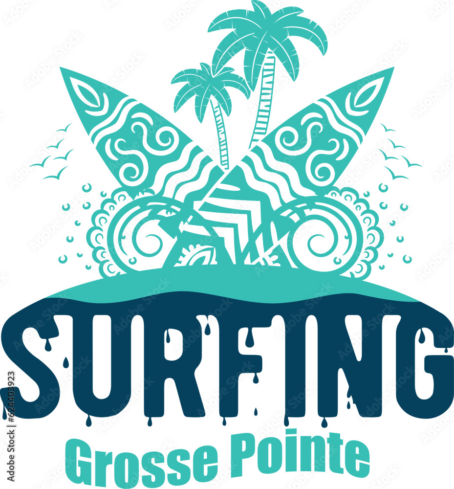 Naklejka premium Summer surfing T-shirt design. Summer t-shirt design vector. For t-shirt print and other uses