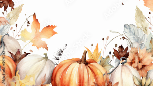 Fall watercolor illustration. Autumn, harvest, thanksgiving card created with generative ai tools