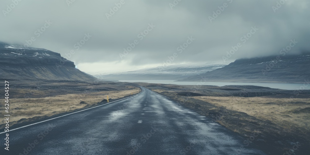 A road leading into the distance in an empty and desolate landscape with, representing the journey of loneliness. Generative AI A road leading into the distance in an empty and desolate landscape with, representing the journey of loneliness. Generative AI
