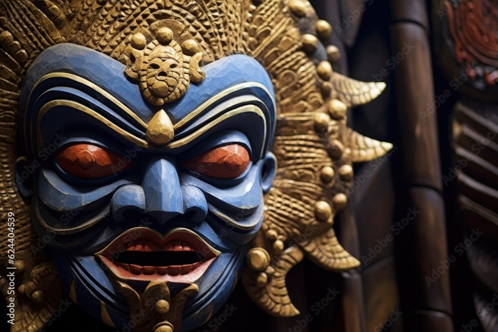 focus on the eyes of a dramatic balinese mask, created with generative ai