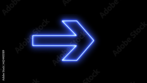 blue color arrow points to the right. Flashing neon icon to the right arrow. right neon arrow. neon arrow sign.