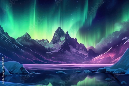 aurora lights casting a magical glow on plutos icy mountains, created with generative ai