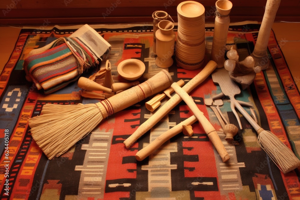 traditional navajo tools for rug making, created with generative ai - obrazy, fototapety, plakaty 