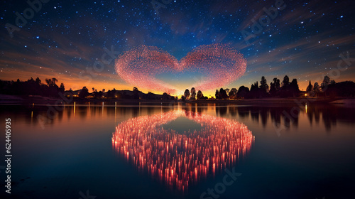A captivating time-lapse photo of a heart-shaped formation of stars in the night sky, encouraging people to shine a light on heart health Generative AI photo