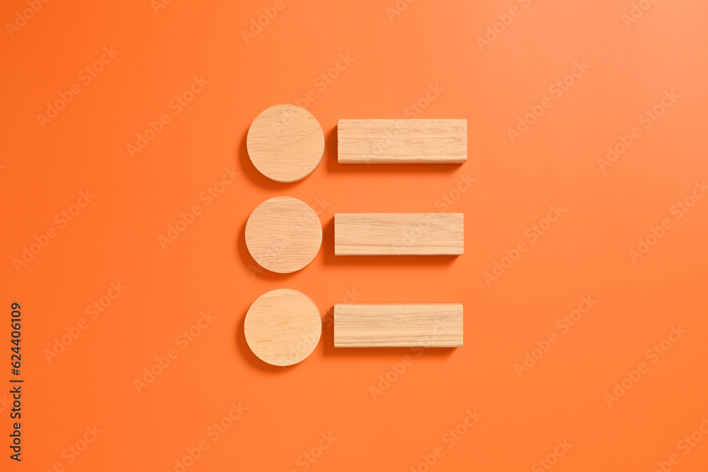 Wooden cubes blocks on orange background for text, Copy space, Wooden blocks with copy space for text or symbols, Background with copy space