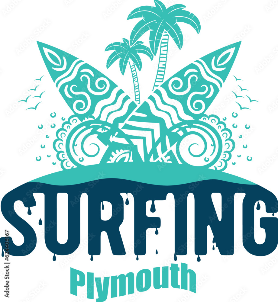 Obraz premium Summer surfing T-shirt design. Summer t-shirt design vector. For t-shirt print and other uses