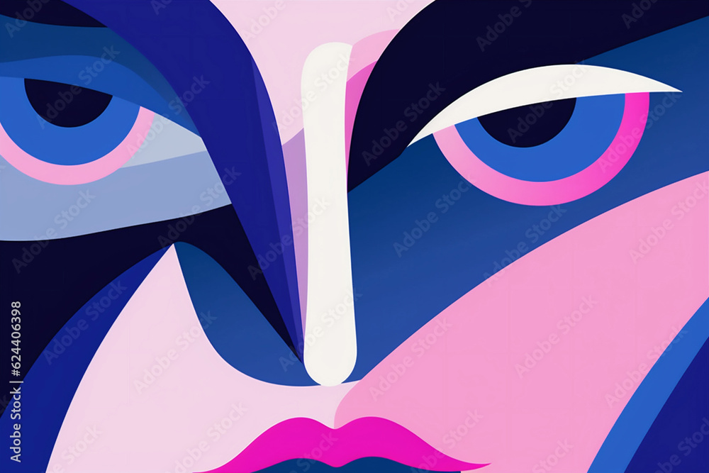 cubist woman abstract graphic poster fashion modern cubism print face portrait. Generative AI. cubist woman abstract graphic poster fashion modern cubism print face portrait. Generative AI.