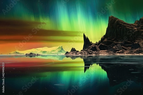 aurora borealis mirrored on calm desert lake  created with generative ai