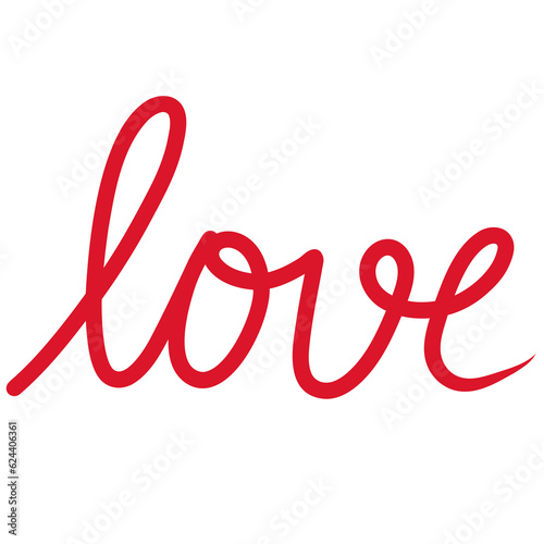 Red LOVE word by calligraphy handwriting isolated on transparent background for usage as an illustration, a decorative element, Valentine's day and love concept
