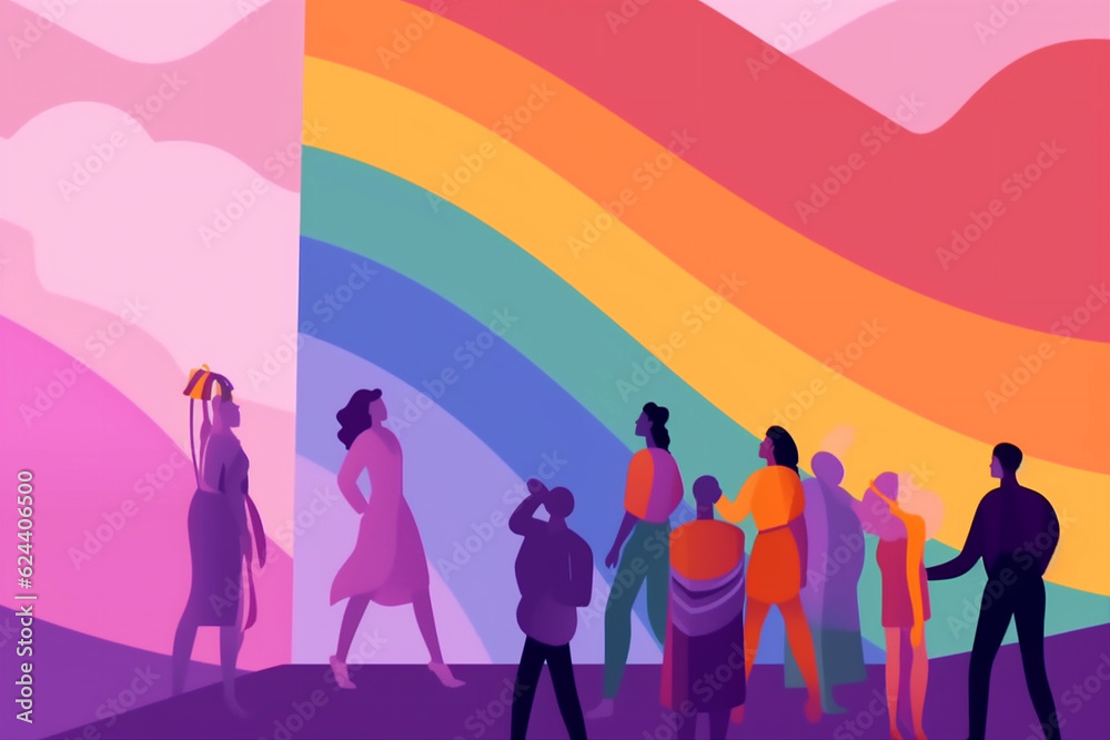 pride flag celebration rainbow freedom community group concept homosexual parade. Generative AI.