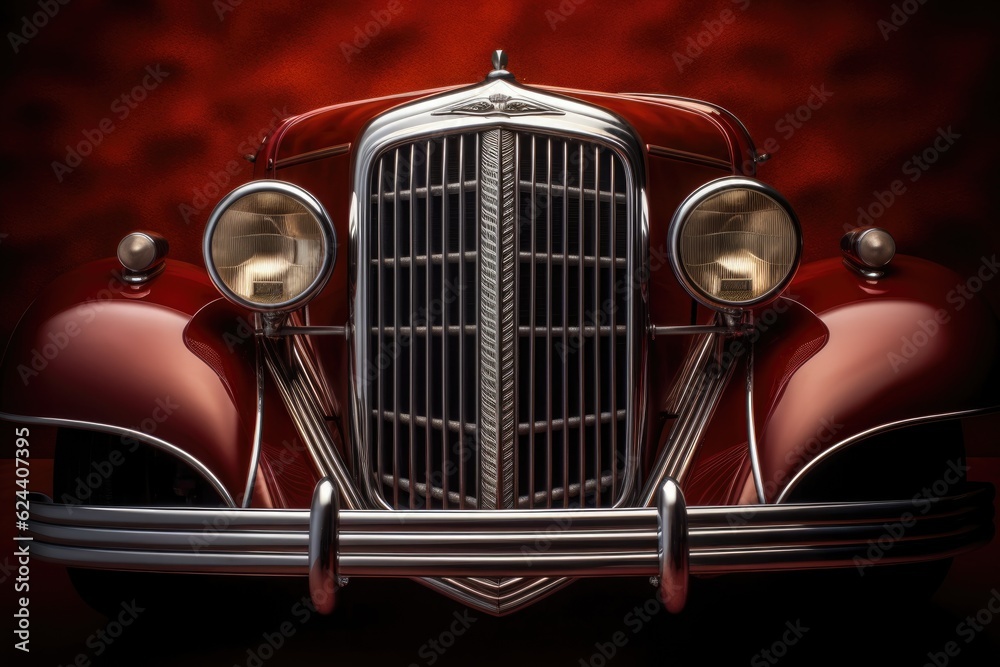 polished classic car grille with emblem, created with generative ai