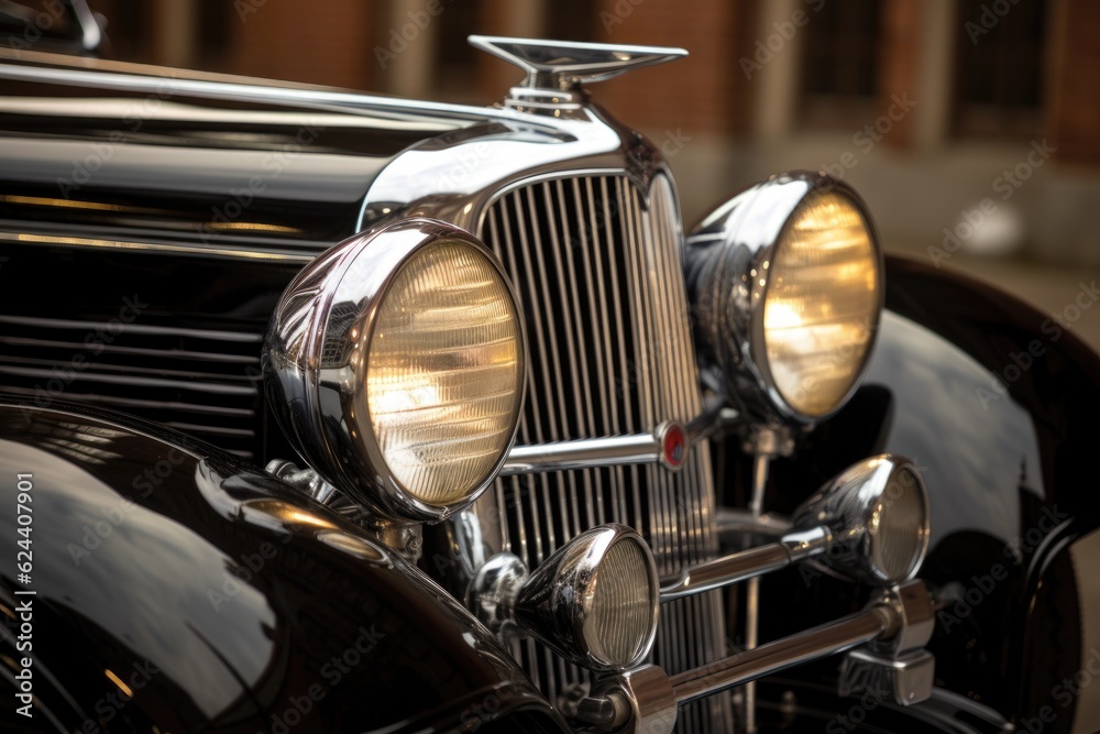 polished classic car headlights and grille, created with generative ai