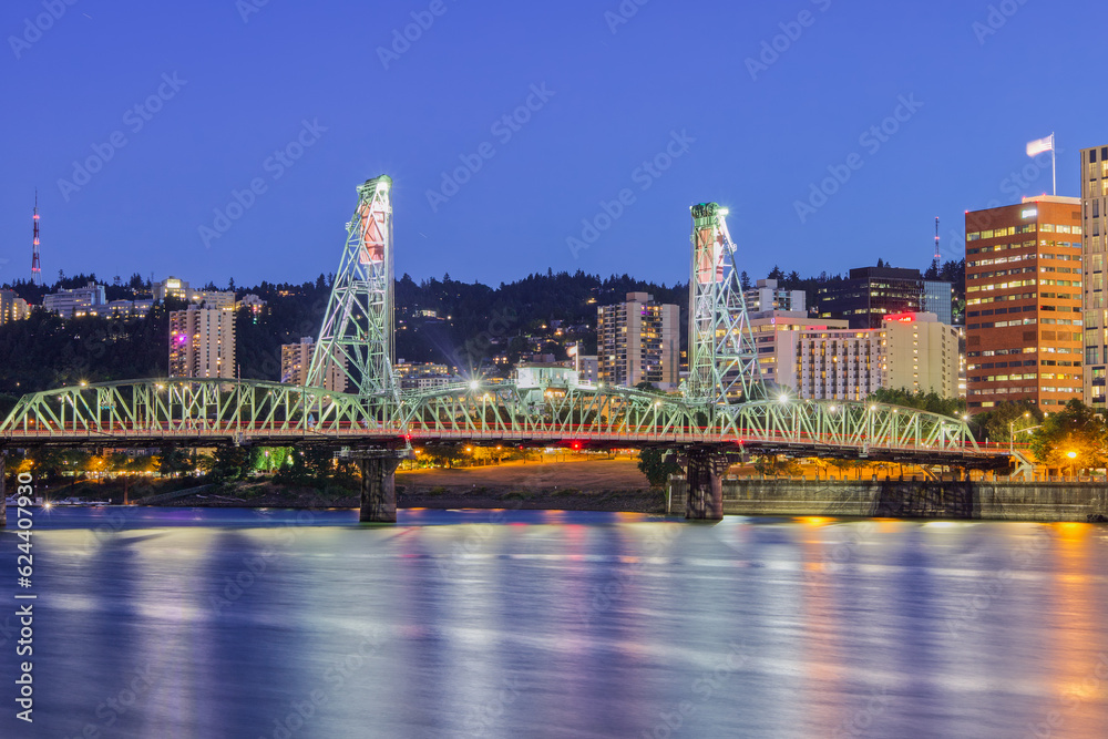 Famous Portland Bridge Illuminated at Night