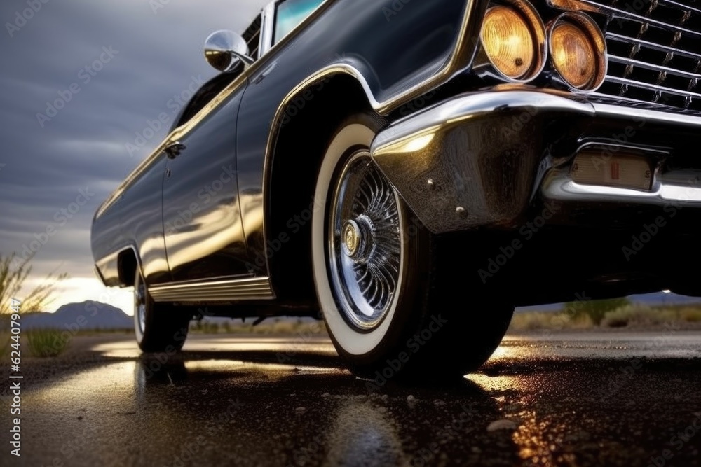 classic cars shiny chrome wheels and tires, created with generative ai