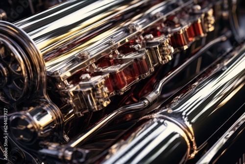 shiny classic car engine with chrome parts, created with generative ai © altitudevisual