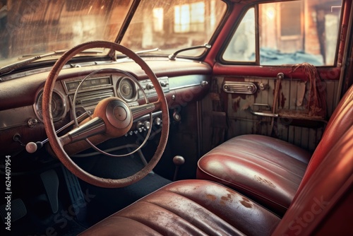old car interior with restored leather seats, created with generative ai