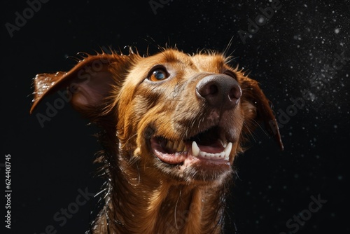 wet dog shaking in slow motion, capturing droplets, created with generative ai © altitudevisual