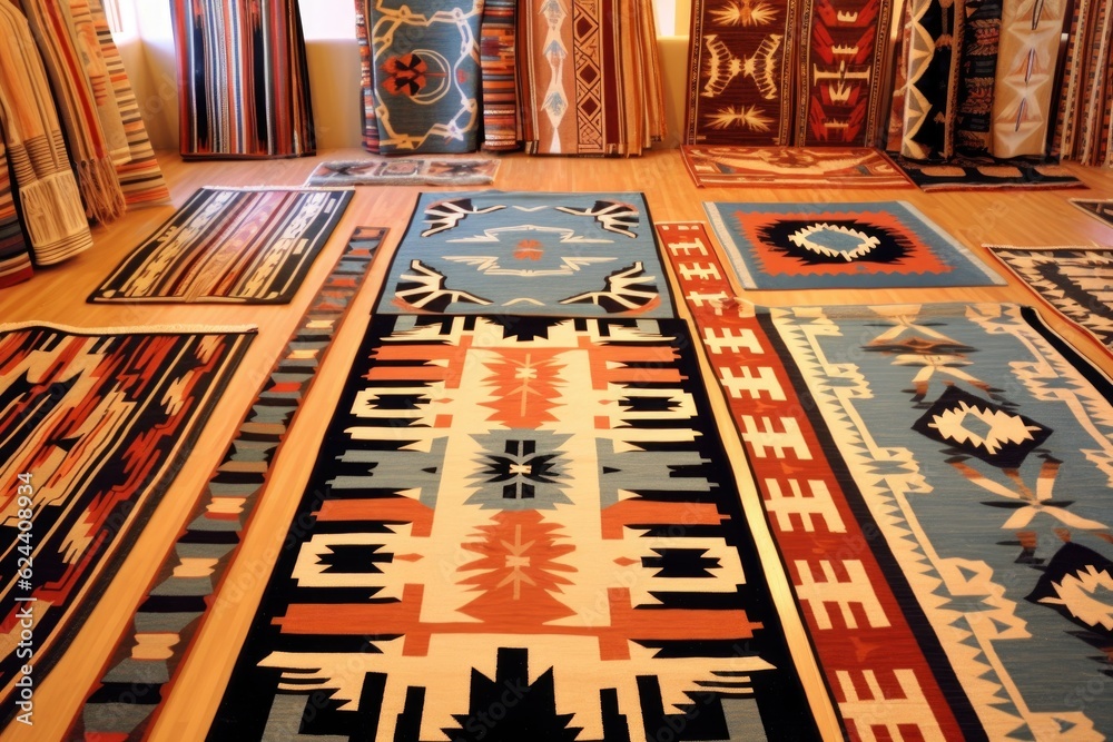aerial view of different navajo rug designs, created with generative ai - obrazy, fototapety, plakaty 