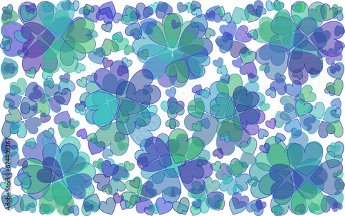 Heart shaped background made of glass hearts piled up in piles.