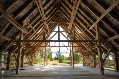 reconstructed barn roof and framework  created with generative ai
