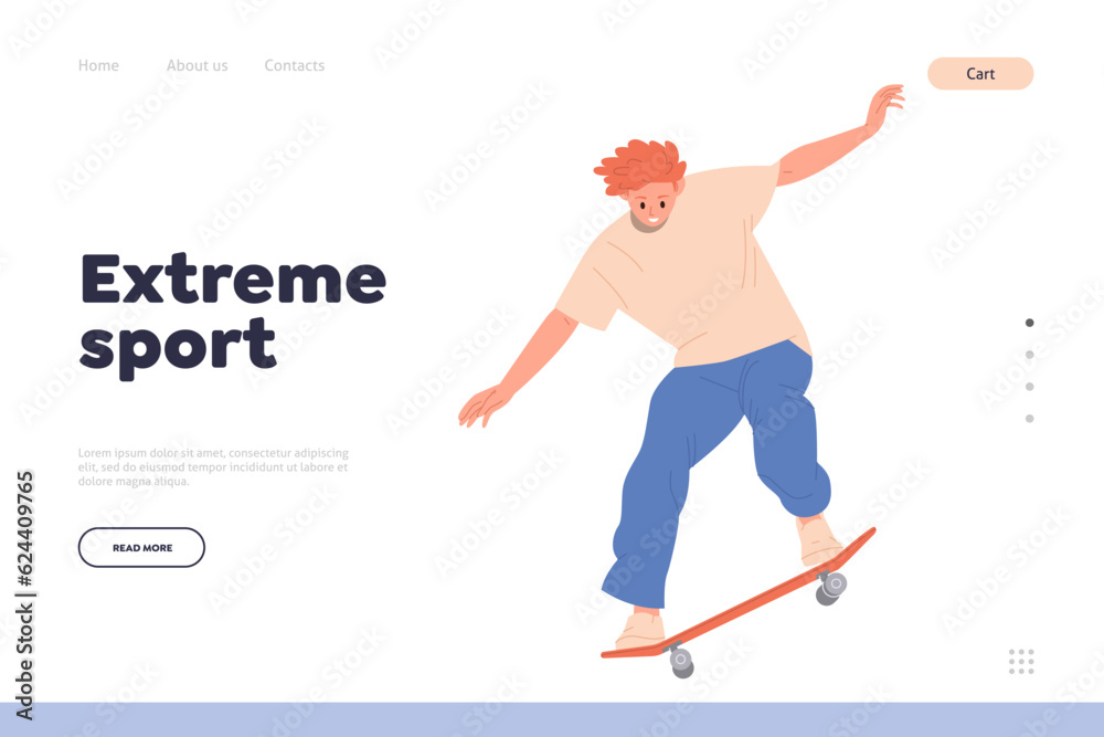 Extreme sport landing page skateboarding youth urban street activity and high speed racing