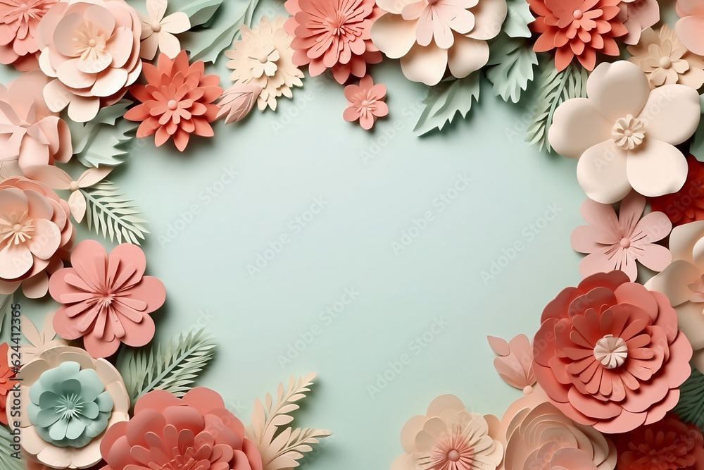 Frame with floral decoration - Generative AI Frame with floral decoration - Generative AI