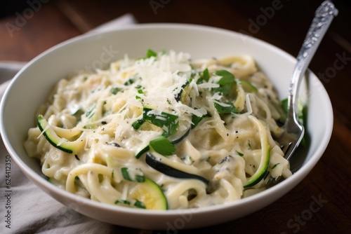 zucchini pasta with creamy alfredo sauce and parmesan cheese, created with generative ai