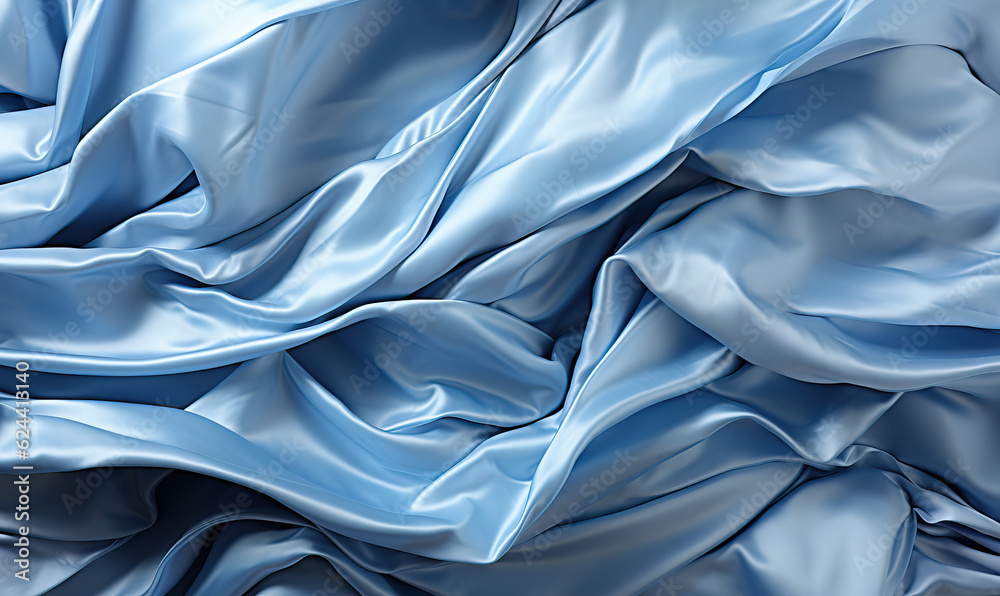 Obraz premium Blue wavy background, blue fabric close up.