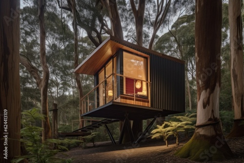 tiny home embedded in the trees, offering unique and stunning view, created with generative ai © Alfazet Chronicles