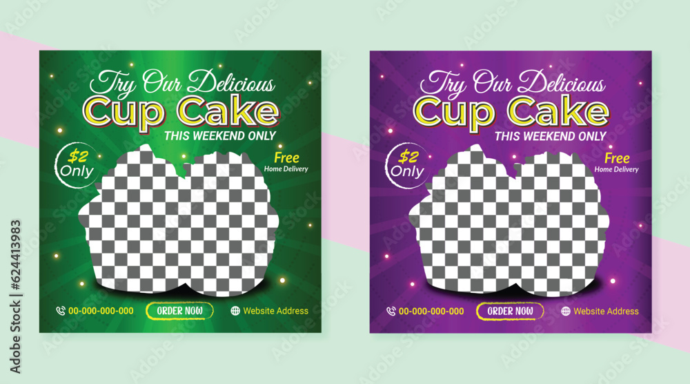 Social Media Post Or Square Banner Template Design For Cup Cake Shop .