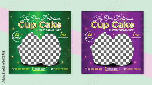 Social Media Post Or Square Banner Template Design For Cup Cake Shop .