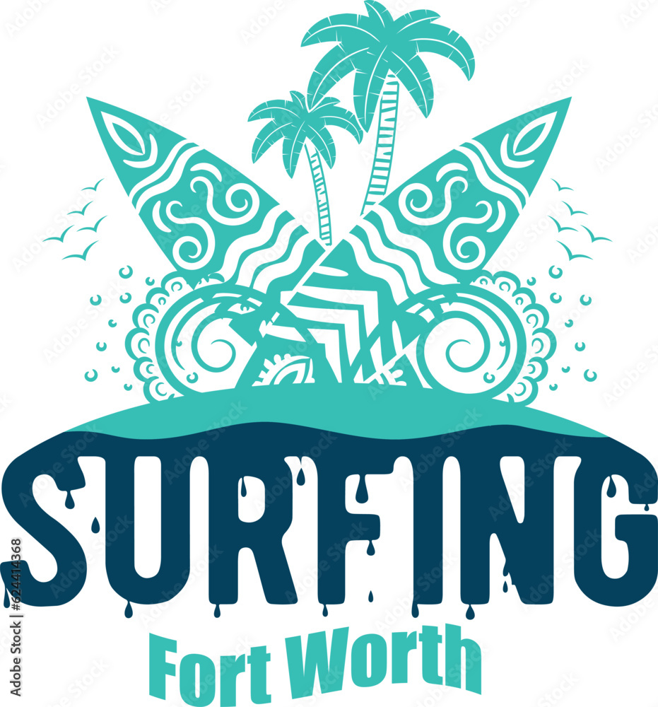 Naklejka premium Summer surfing T-shirt design. Summer t-shirt design vector. For t-shirt print and other uses