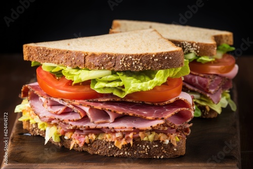 sandwich with ham and vegetables and salad