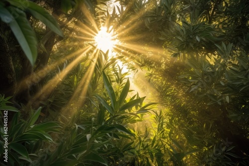 sunrays filtering through olive branches and leaves  created with generative ai