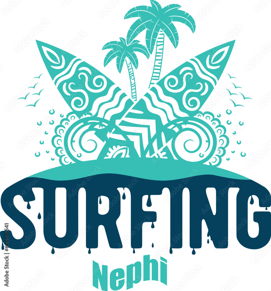 Naklejka premium Summer surfing T-shirt design. Summer t-shirt design vector. For t-shirt print and other uses