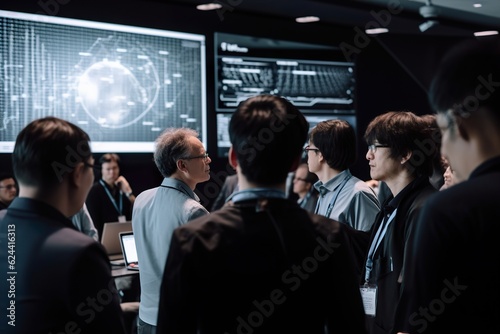 A group of business people in a conference room discussing AI technologies