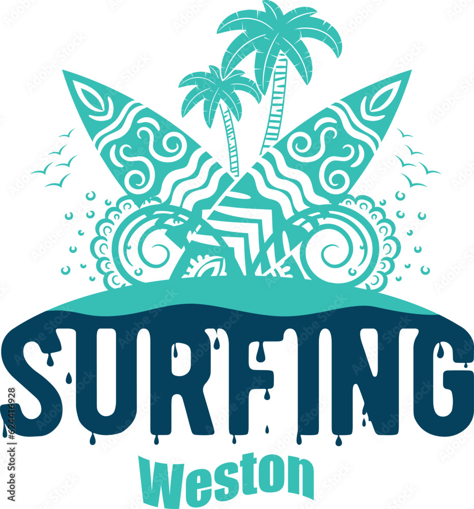 Naklejka premium Summer surfing T-shirt design. Summer t-shirt design vector. For t-shirt print and other uses