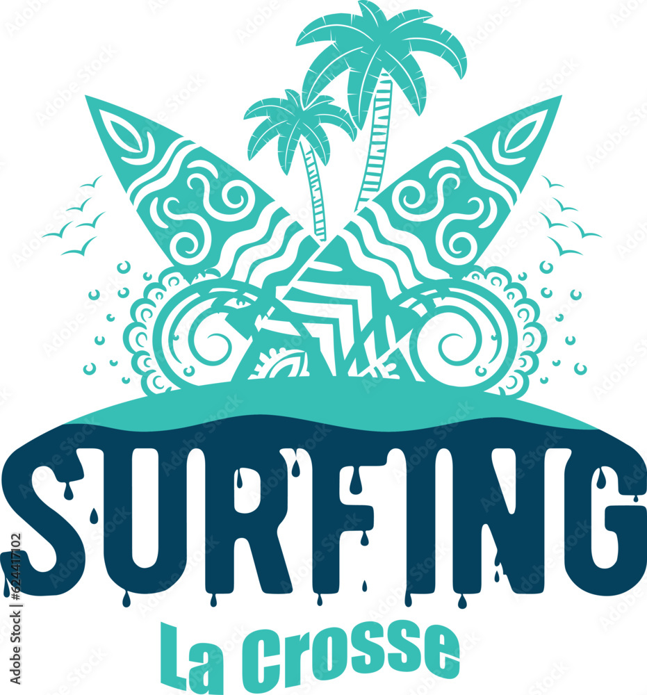 Fototapeta premium Summer surfing T-shirt design. Summer t-shirt design vector. For t-shirt print and other uses