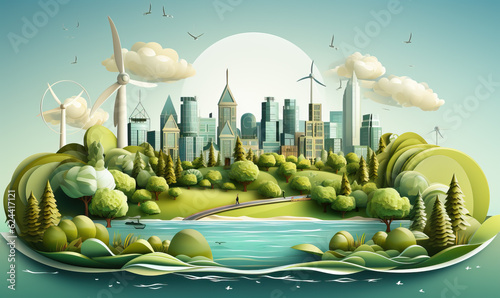 Eco city and forest landscape on earth, abstract background.