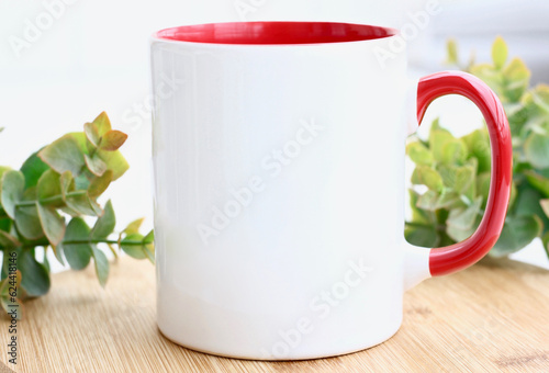 Red handle mug for sublimation , 11 oz red handle cup mock up