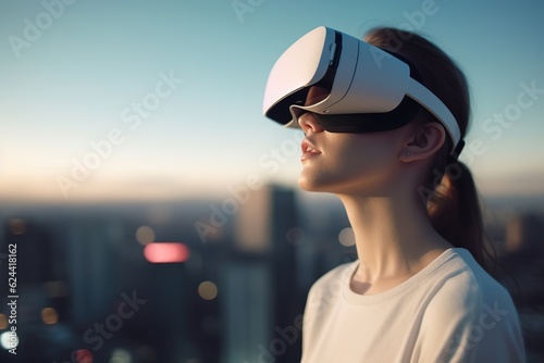 Woman with glasses of virtual reality. Future technology concept.