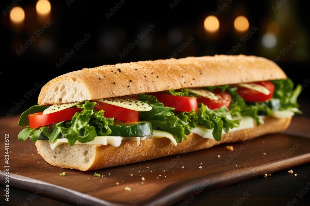 sandwich with ham and vegetables and salad