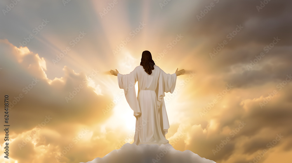 Resurrected Jesus Christ ascending to heaven. AI generated