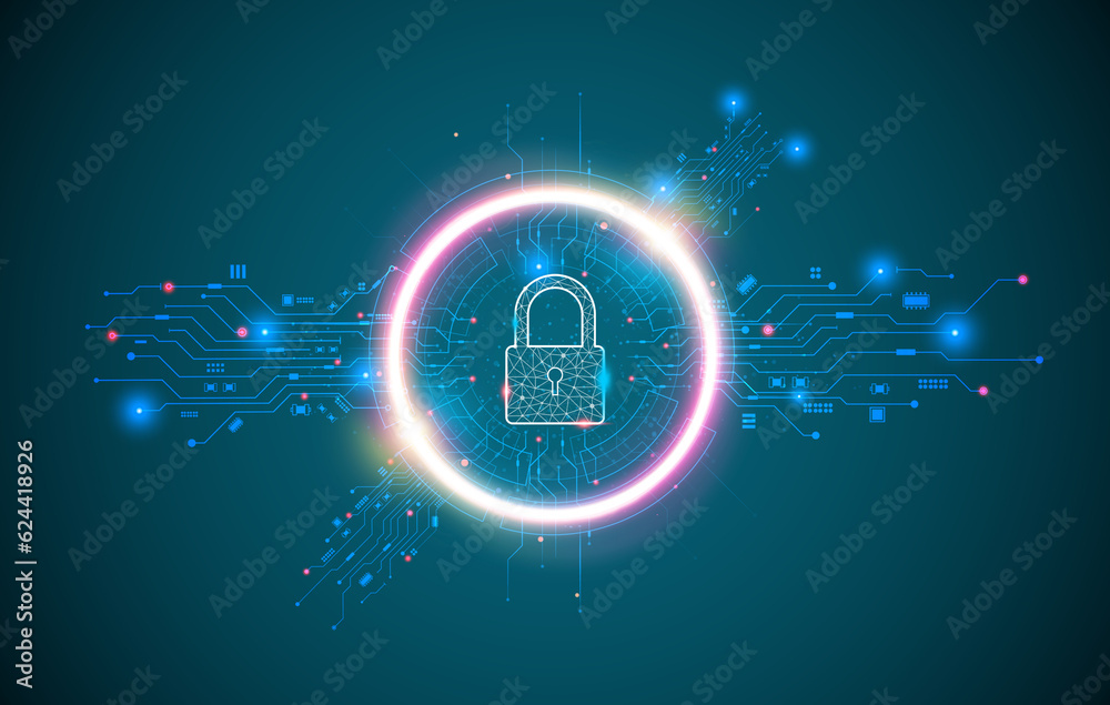 Padlock With Keyhole icon in personal data security Illustrates cyber data or information privacy idea. abstract hi speed internet technology.
