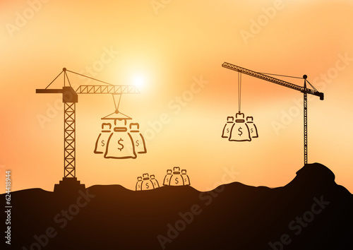 Crane grabbing on to money bag
