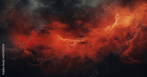 Fiery red and black sky clouds, Thunderclouds. Dramatic sky with heavy clouds