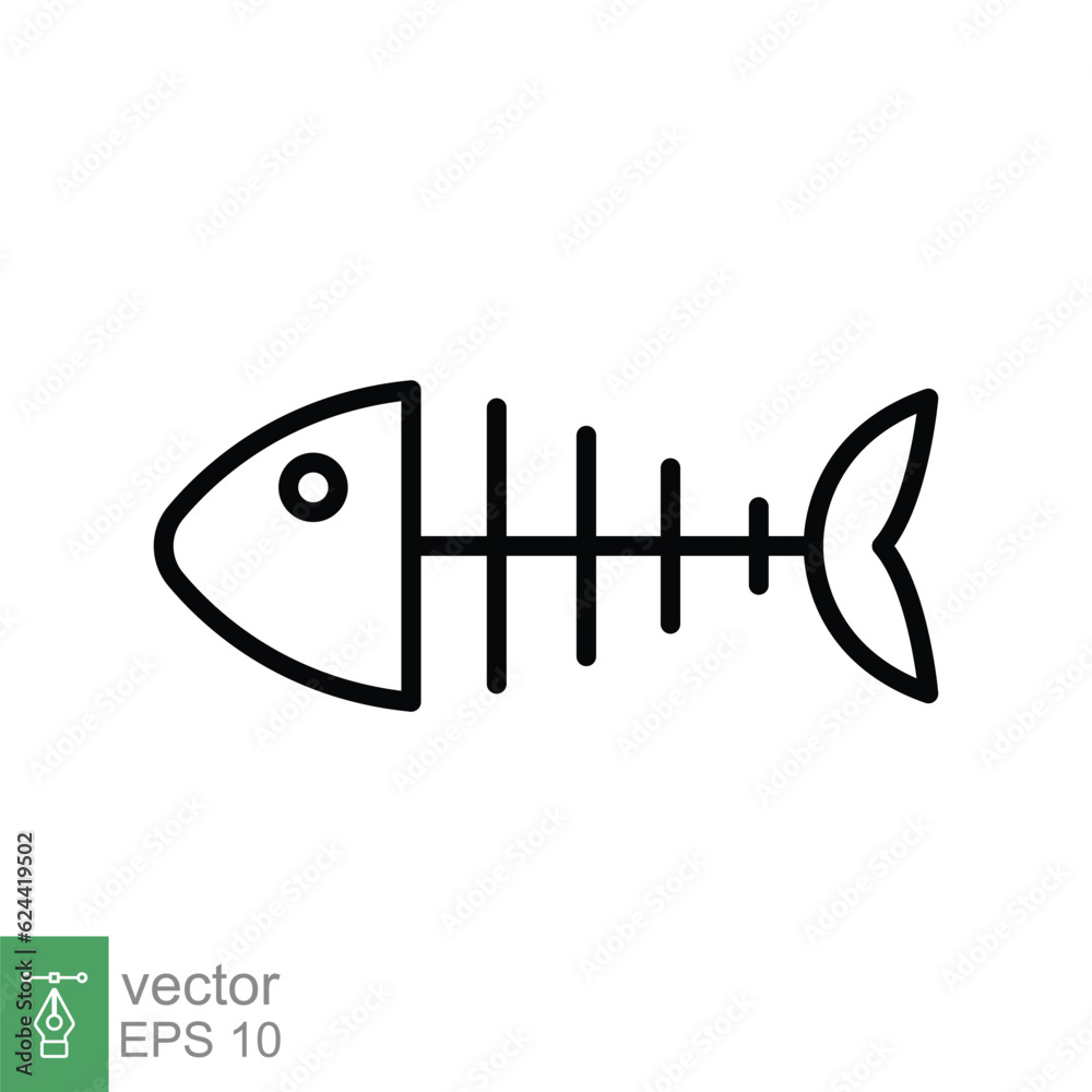 Fish bone icon. Simple outline style. Fishbone skeleton, fish skull, head and tail, animal anatomy concept. Thin line symbol. Vector illustration isolated on white background. EPS 10. Fish bone icon. Simple outline style. Fishbone skeleton, fish skull, head and tail, animal anatomy concept. Thin line symbol. Vector illustration isolated on white background. EPS 10.